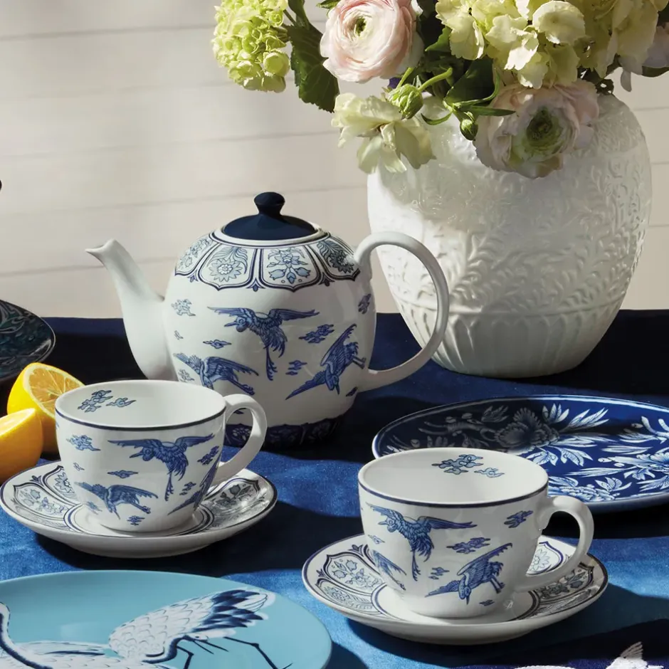 The Metropolitan Museum of Art Tableware*Blue & White Cranes Teacup And Saucer